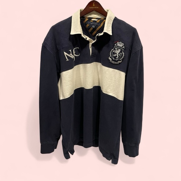 Chunky navy stripe rugby classic Tommy Hilfiger NYC XXL big boy oversized crest - Picture 1 of 13